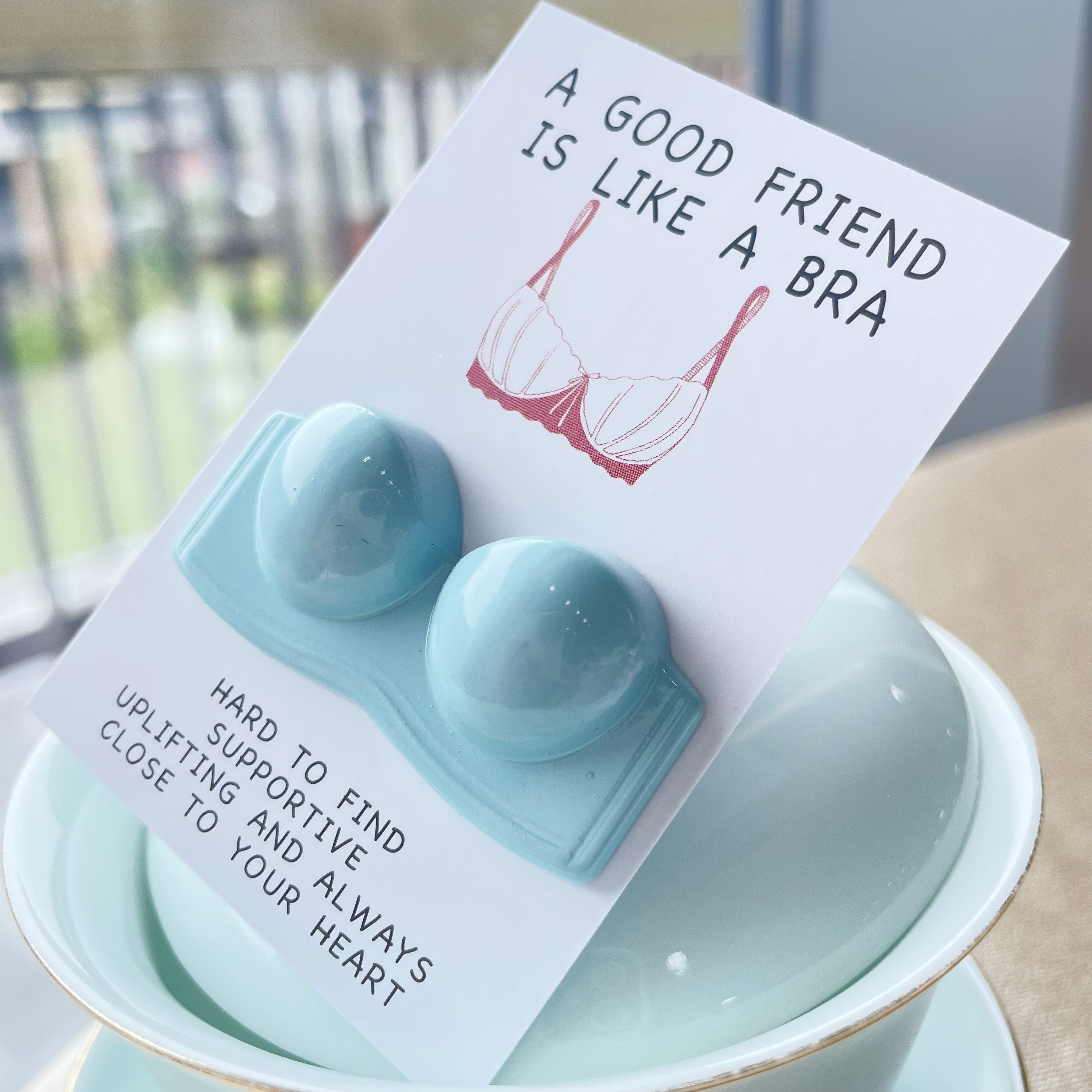 Warm & Uplifting Heartfelt Pocket Hug Card - "A Good Friend is Like a Bra" Message