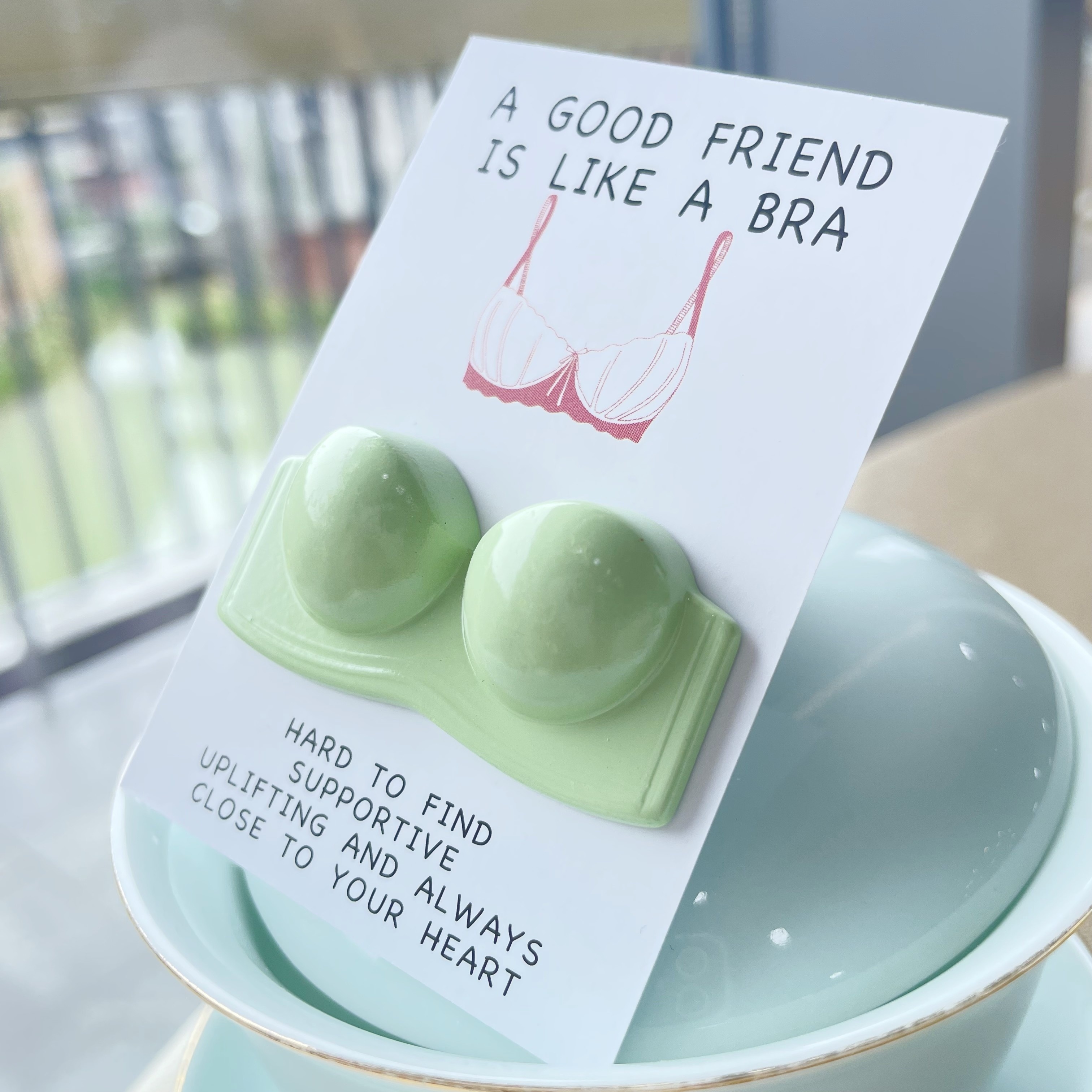 Warm & Uplifting Heartfelt Pocket Hug Card - "A Good Friend is Like a Bra" Message
