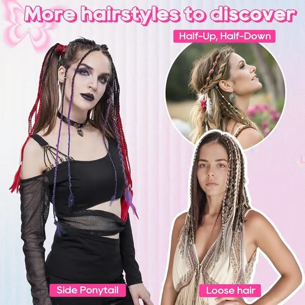 🔥🆕 2026 Boho Dreadlock Clip-In Hair Extensions 🌿 – 20" Braided Hair with Beads & Charms