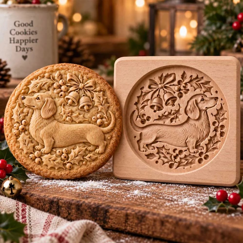 Dachshund Christmas wooden cookie mold