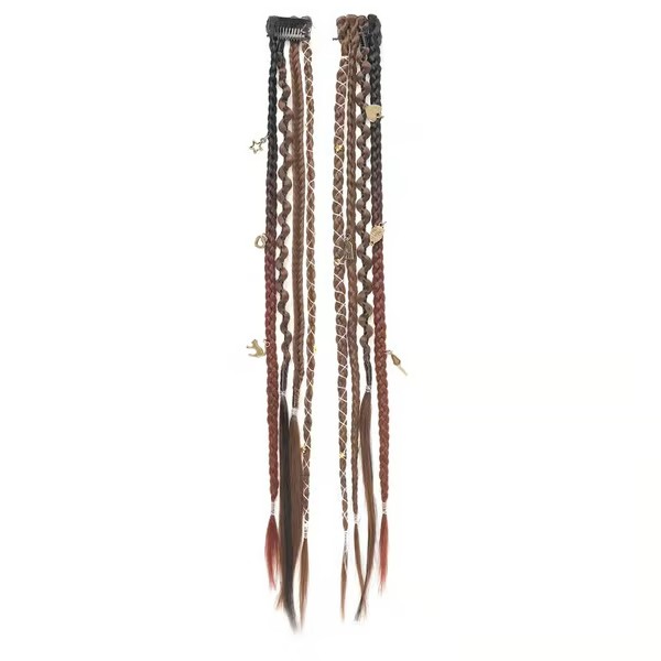 🔥🆕 2026 Boho Dreadlock Clip-In Hair Extensions 🌿 – 20" Braided Hair with Beads & Charms
