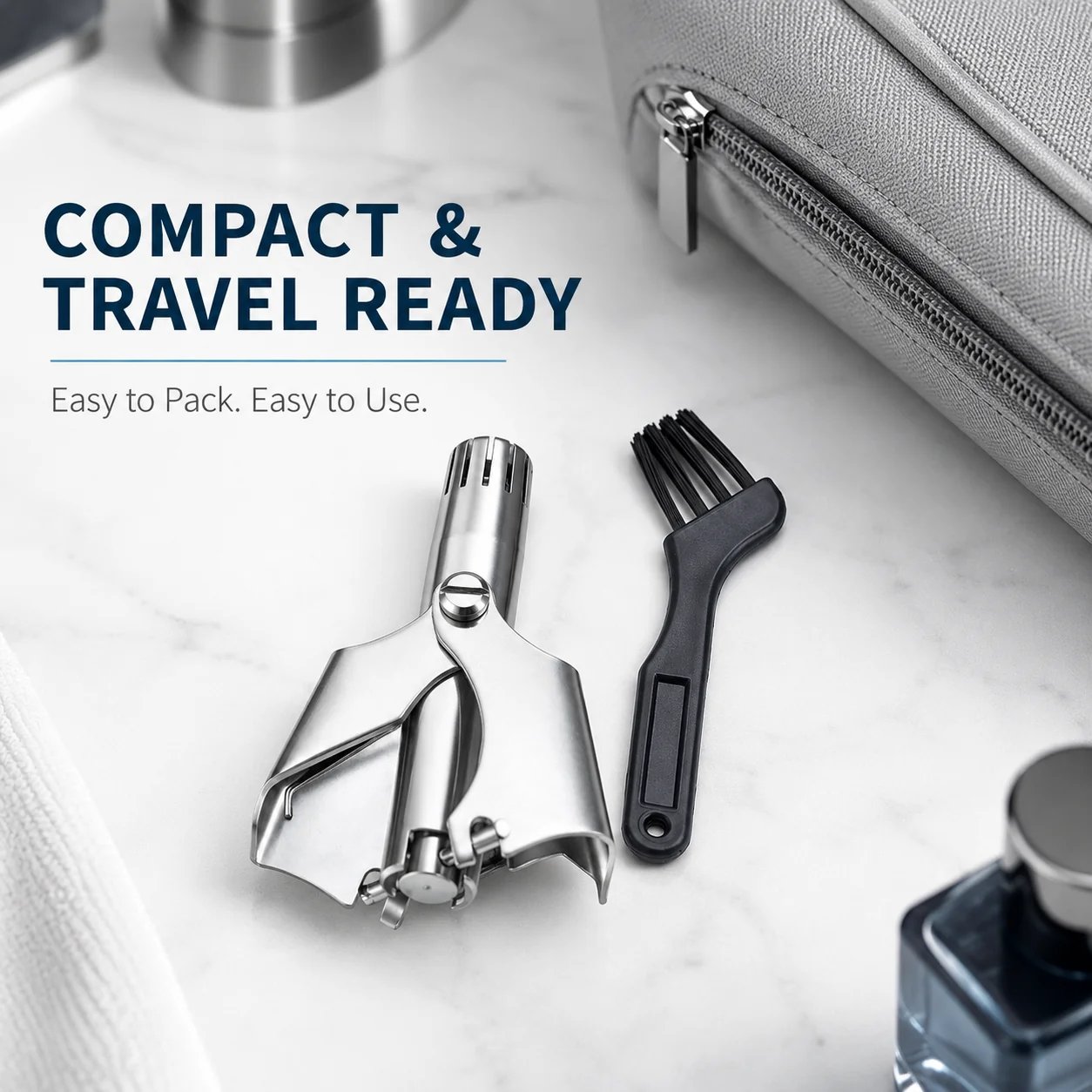 Compact travel ready manual nose hair trimmer