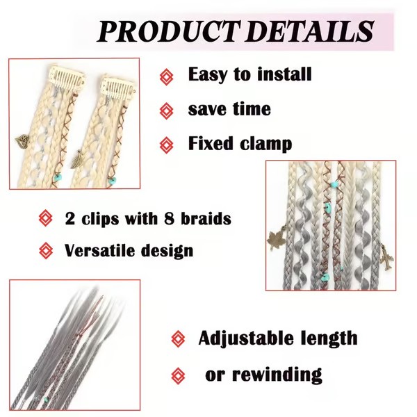 🔥🆕 2026 Boho Dreadlock Clip-In Hair Extensions 🌿 – 20" Braided Hair with Beads & Charms