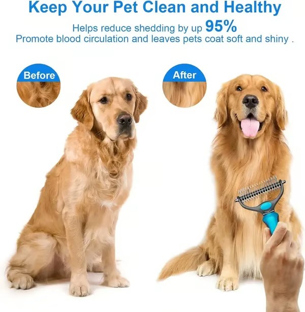 🐾Double-Sided Pet Grooming Brush – Hurtless Shedding & Dematting Undercoat Rake for Dogs and Cats