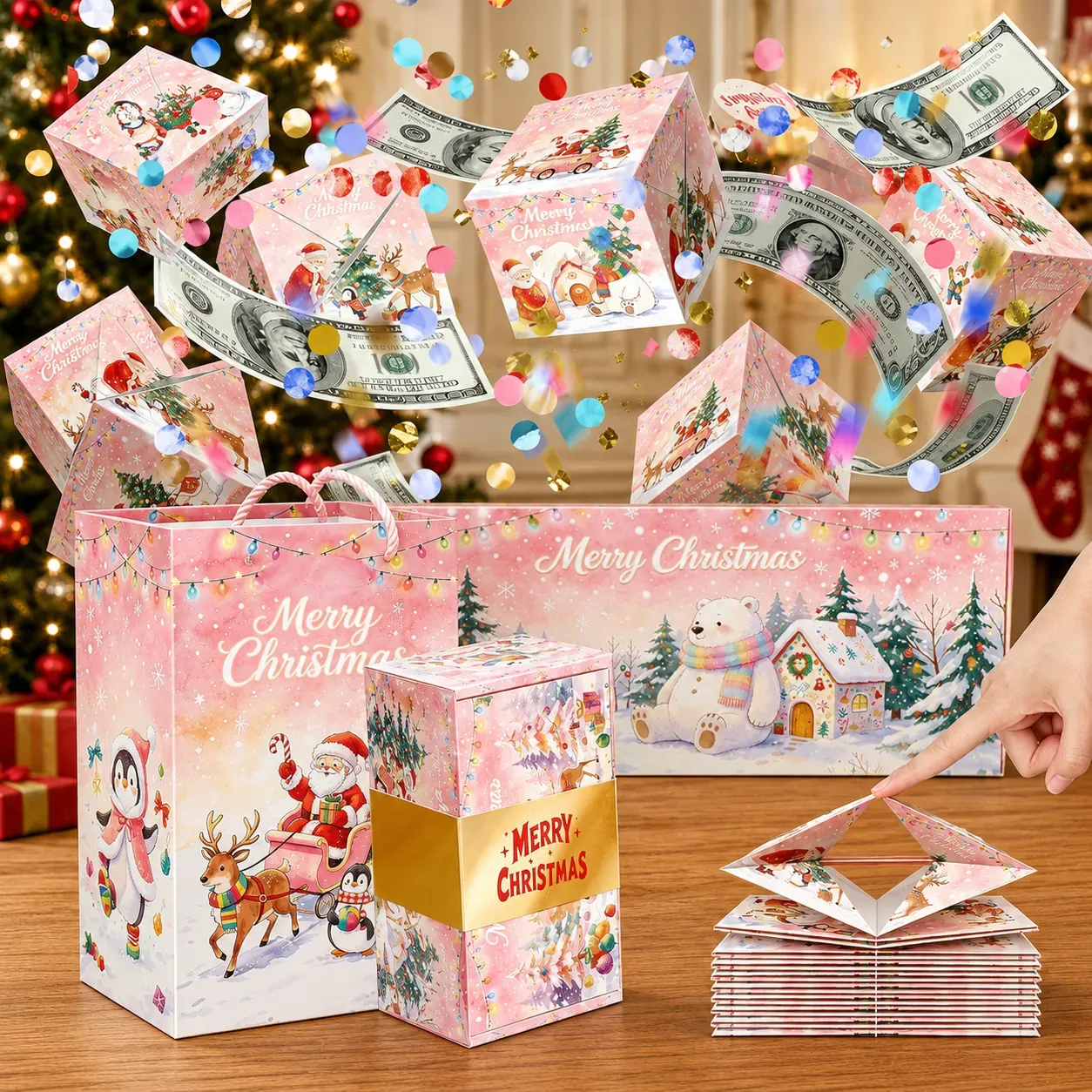 Pop-Up Surprise Gift Box | Exploding Confetti Gift Box with 6 Flying Cubes, Matching Gift Bag & Hidden Space for Cash, Jewelry or Keepsakes ✨