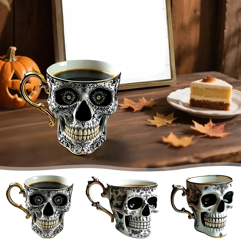 Vintage Skull & Flowers Mug – Unique Gothic Coffee Cup for Home or Office