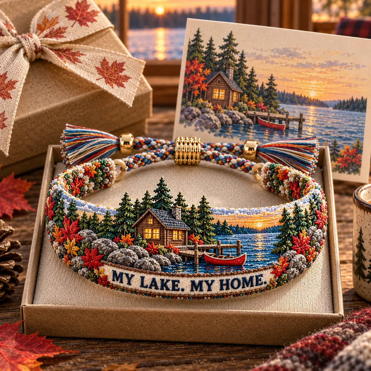 My Lake My Home cottage embroidered bracelet