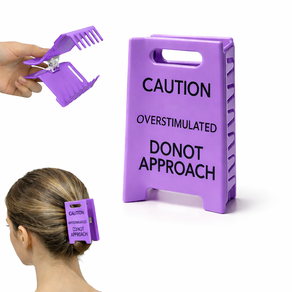 Overstimulated Caution Sign Hair Claw Clips