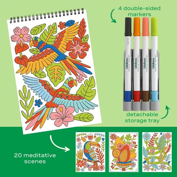 Jungle Oasis art pad with four double sided markers