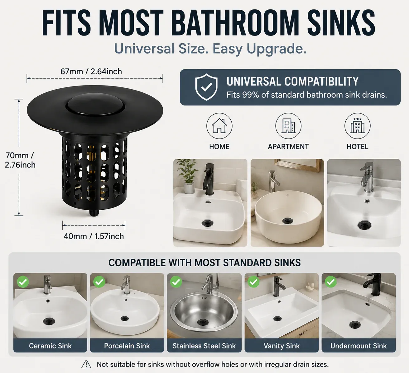 🚿Smart Sink Drain Stopper With Hair Catcher Basket - No More Clogged Drains