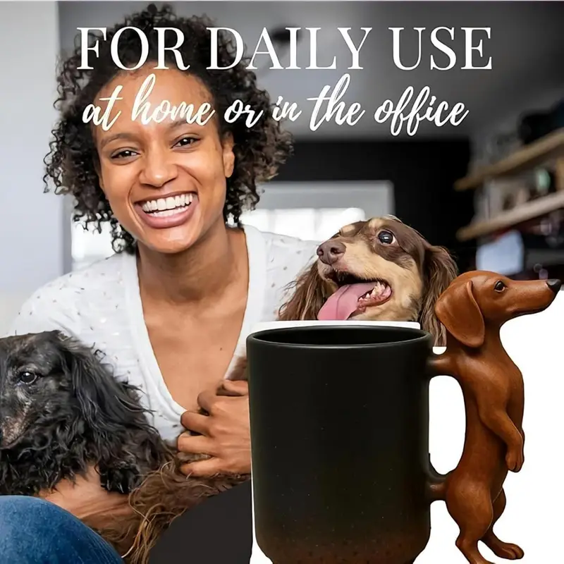 Dachshund Coffee Mug – Realistic Dog Handle Design, Non-Slip Base, Fun Gift for Dog Lovers