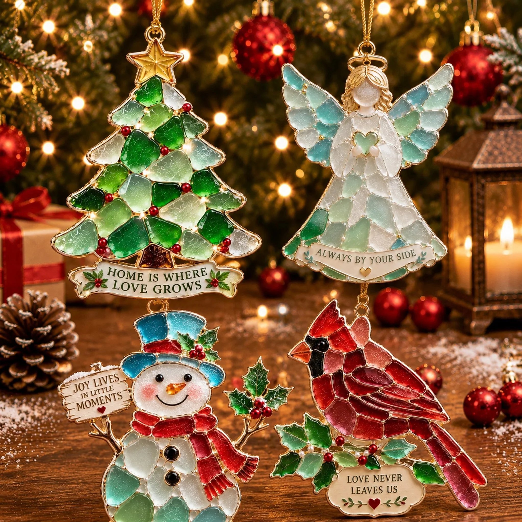 ❤✨ Stained Sea Glass Style Christmas Ornaments