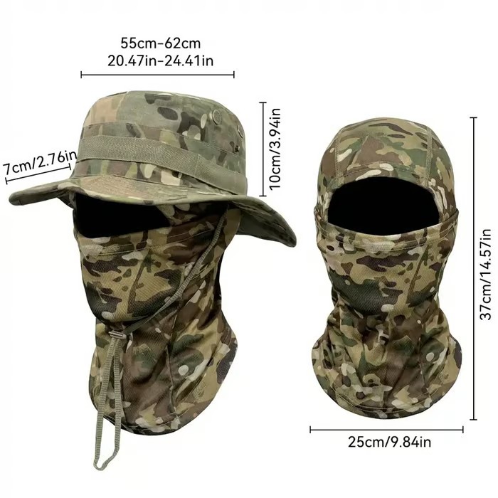 🔥Camouflage 6-in-1 Tactical Bucket Hat – Detachable Face Mask & Neck Flap for Sun Protection