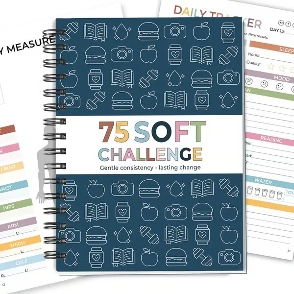 📗75 Soft Challenge Journal For Women | The Gentle Habit Tracker That Helps You Finish What You Start