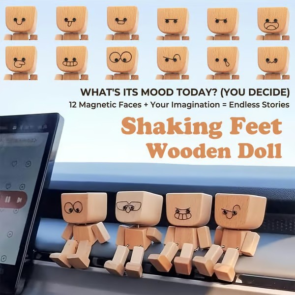 😊Change The Mood With A Simple Swap - Handmade Swaying Wooden Figure With 12 Magnetic Expressions🎁