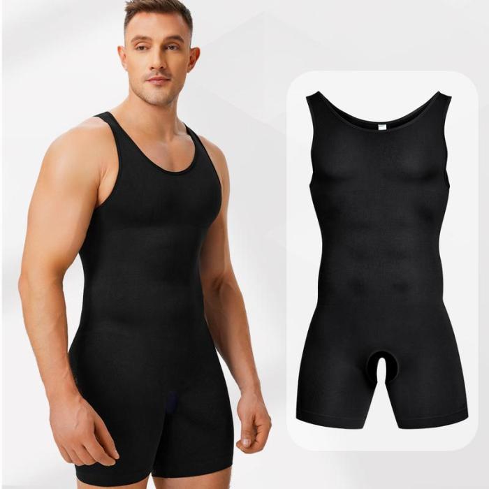 Men's Solid Scoop Neck Bodysuit Shapewear for All Seasons Underwear Casual Plain Design Biker
