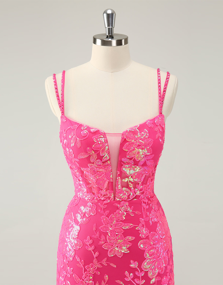 Gorgeous Hot Pink Lace Up Tight Glittler Homecoming Dress