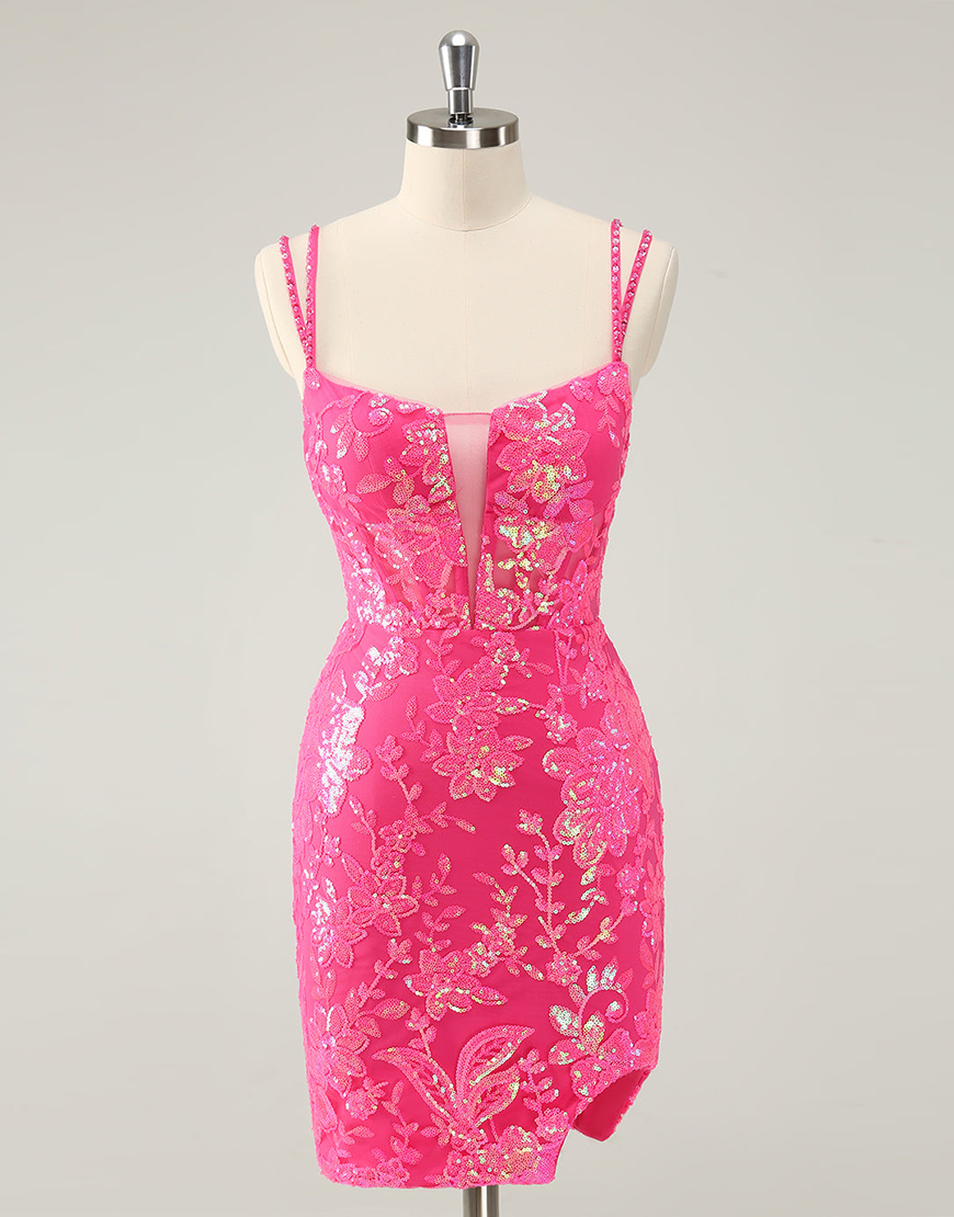 Gorgeous Hot Pink Lace Up Tight Glittler Homecoming Dress