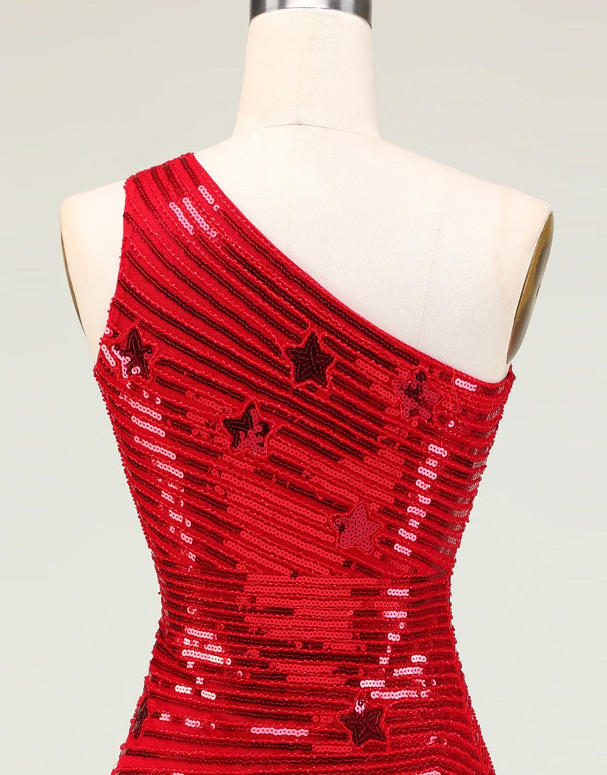 Sparkly Black One Shoulder Sequin Homecoming Dress With Stars