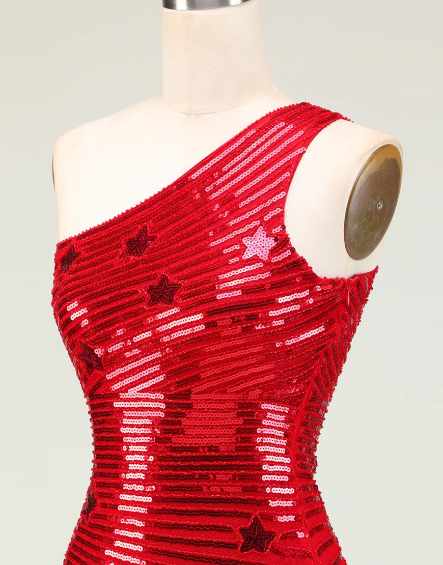 Black One Shoulder Sequin Homecoming Dress With Stars