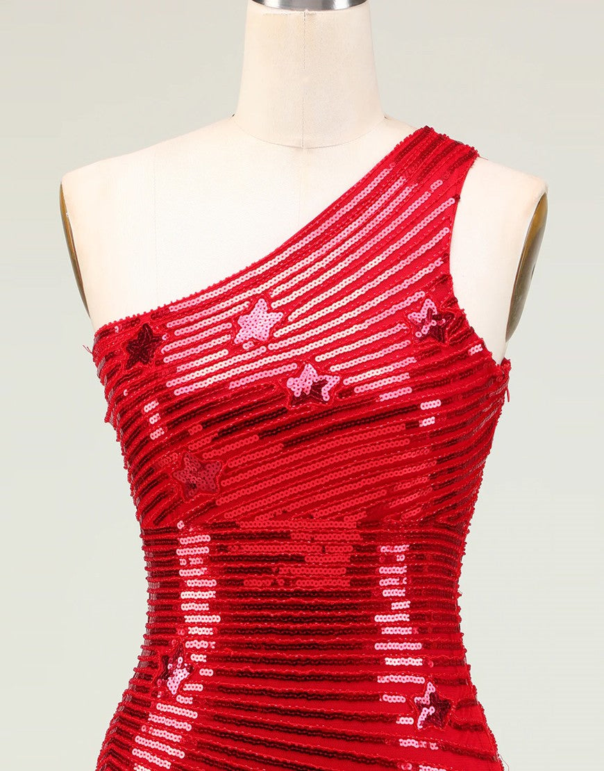 Sparkly Black One Shoulder Sequin Homecoming Dress With Stars