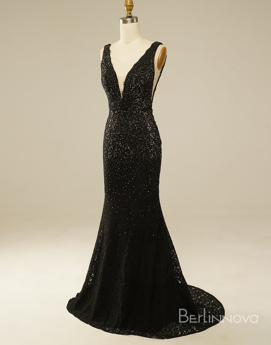 Elegant Glitter Rhinestone Lace Long Prom Dress