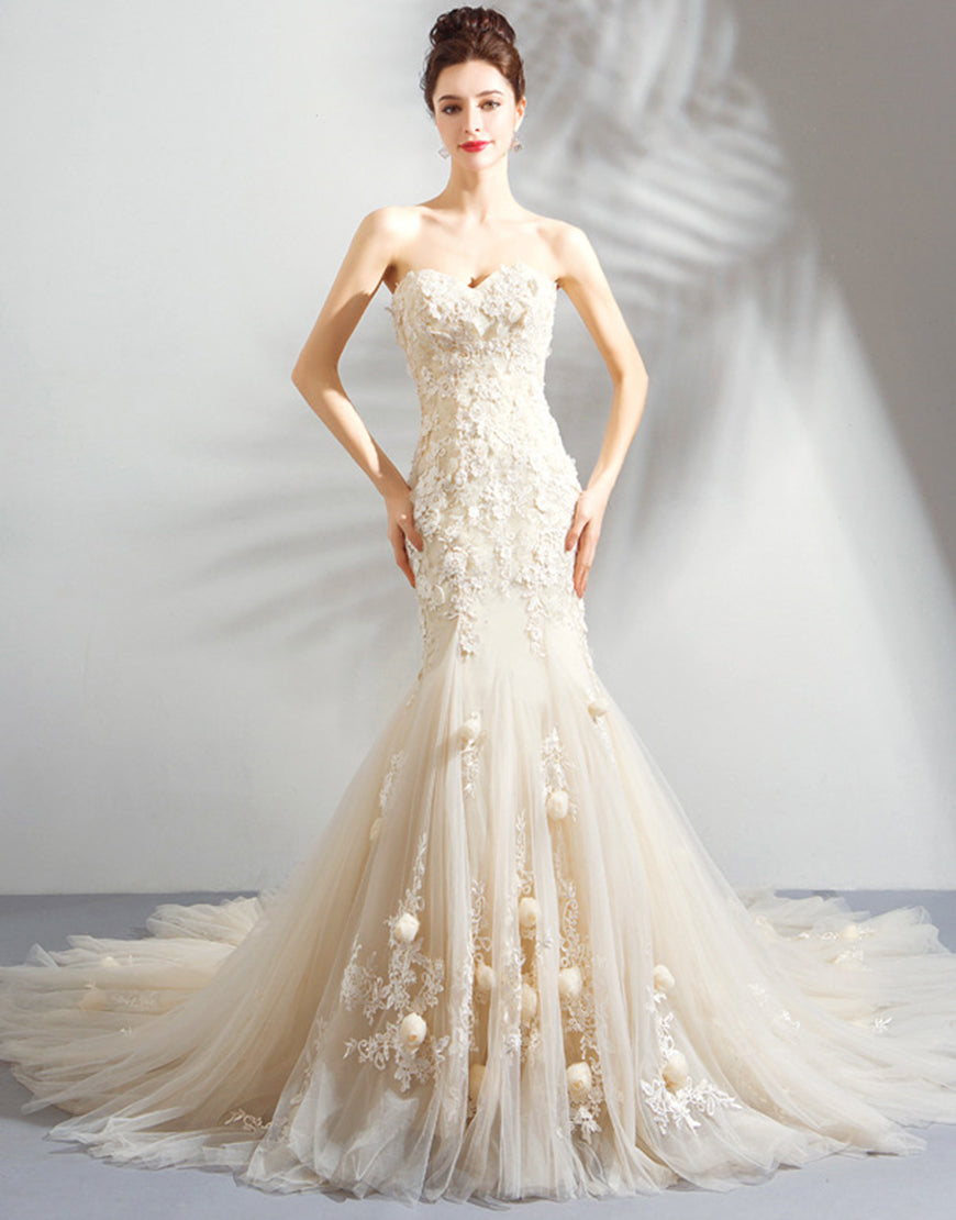 Long Mermaid Sweetheart Wedding Dress with Appliques