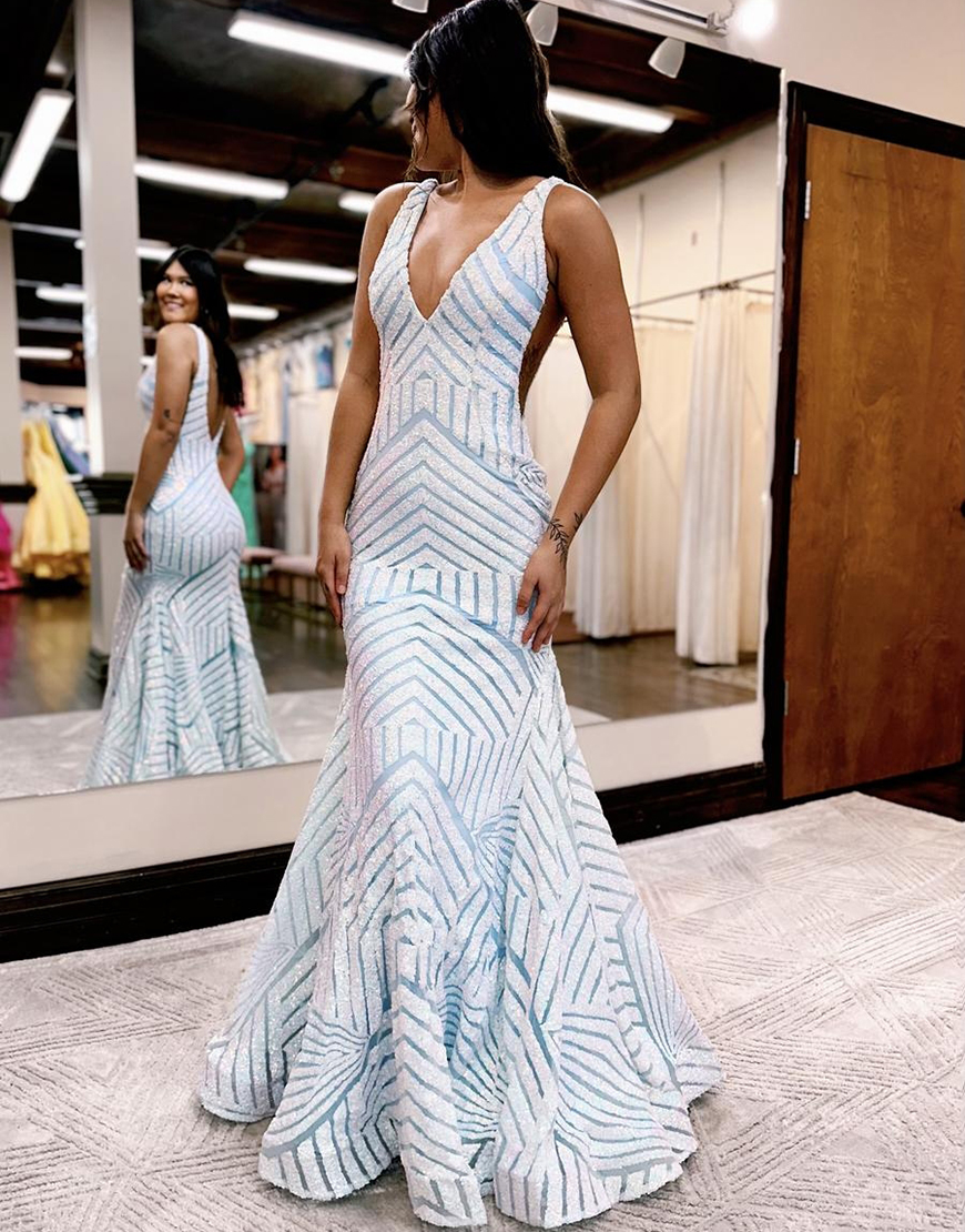 Sexy Sparkly Sequin Deep V-Neck Long Corset Prom Party Dress