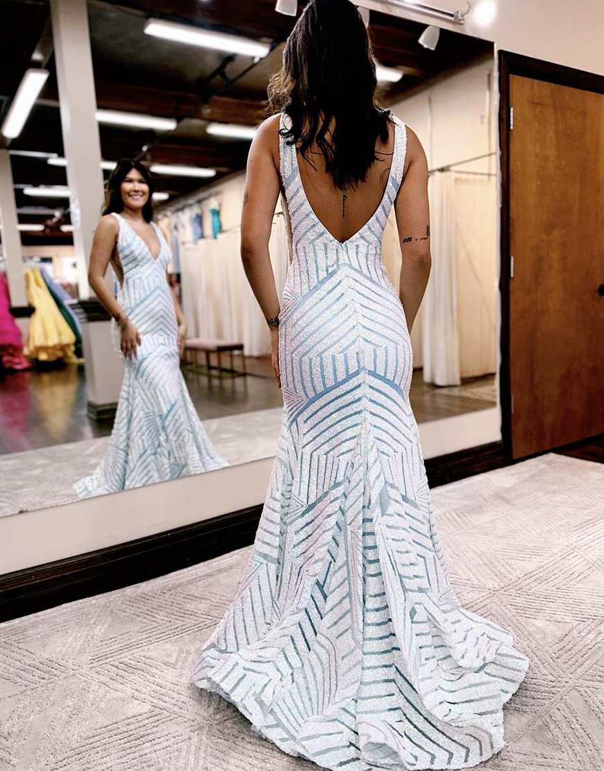 Sexy Sparkly Sequin Deep V-Neck Long Corset Prom Party Dress