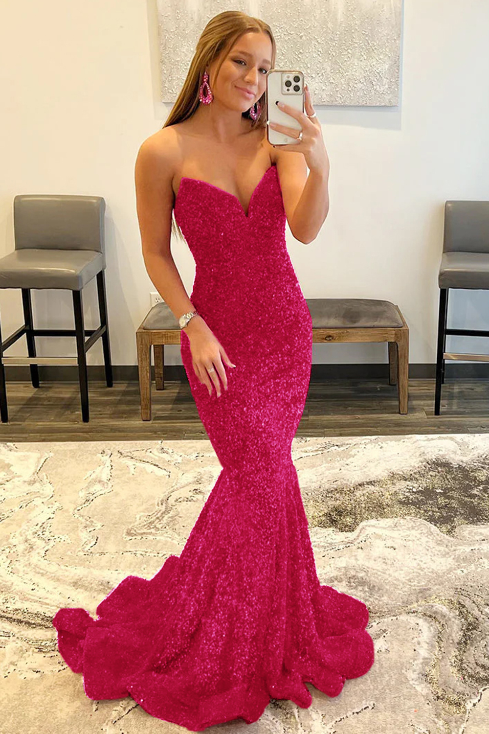 Mermaid Elegant Strapless Long Dress With Sequins