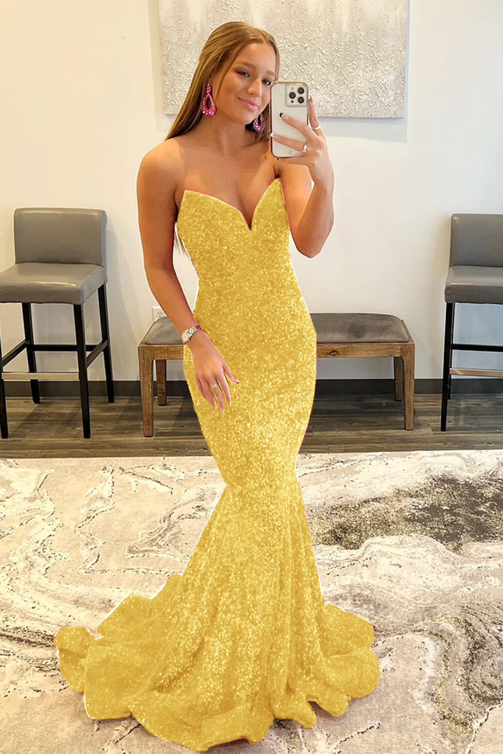 Mermaid Elegant Strapless Long Dress With Sequins