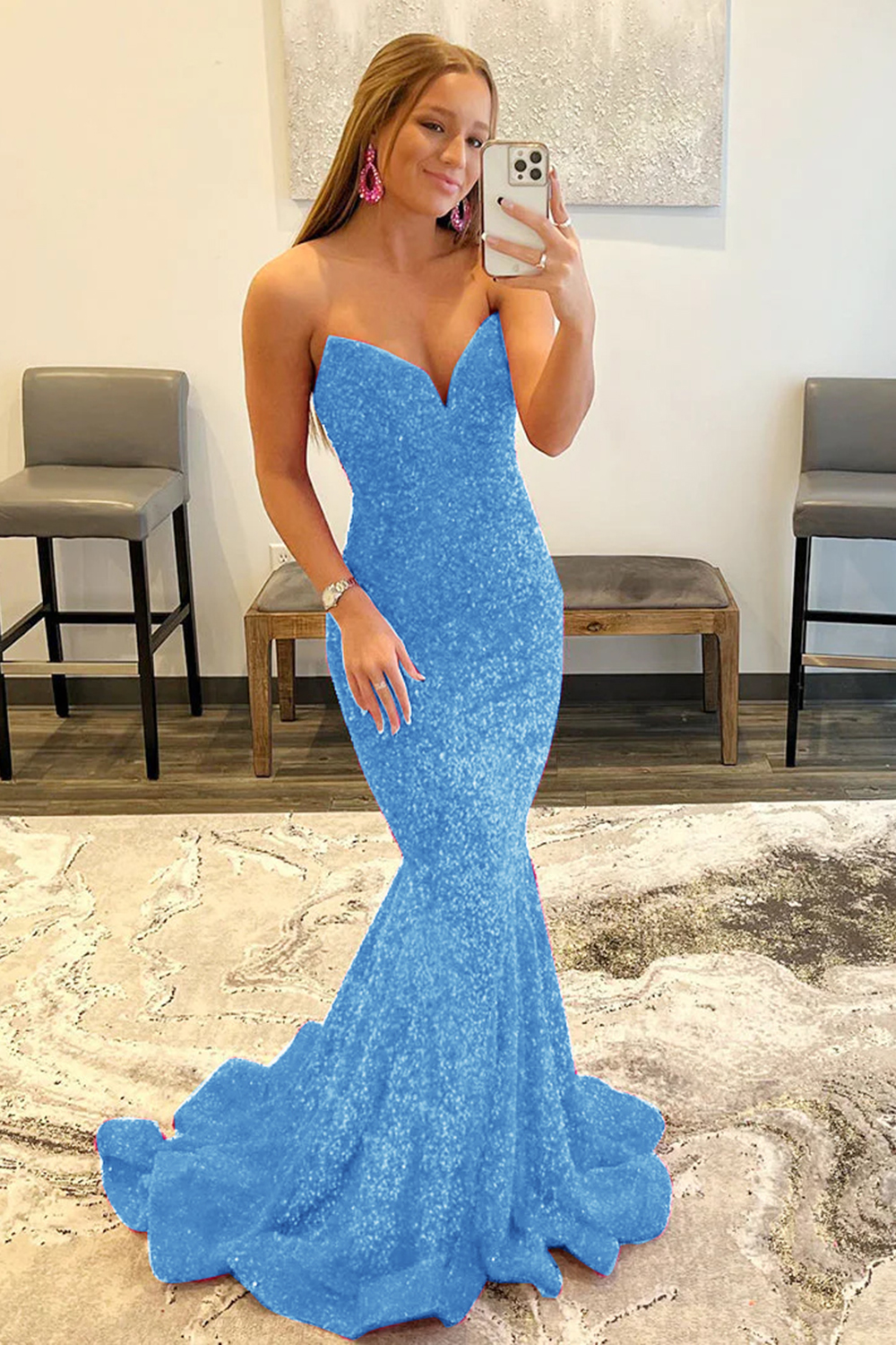 Mermaid Elegant Strapless Long Dress With Sequins
