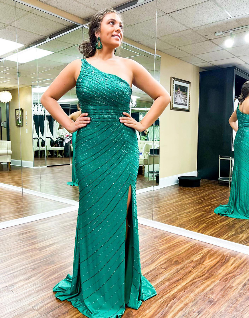 Red Mermaid One Shoulder Prom Dress With Split