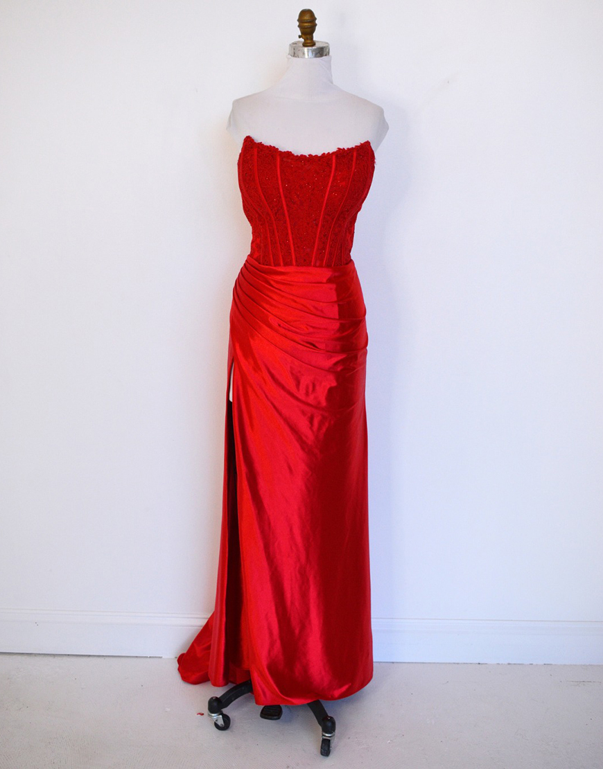 Sexy Red Strapless Long Prom Dress With Split