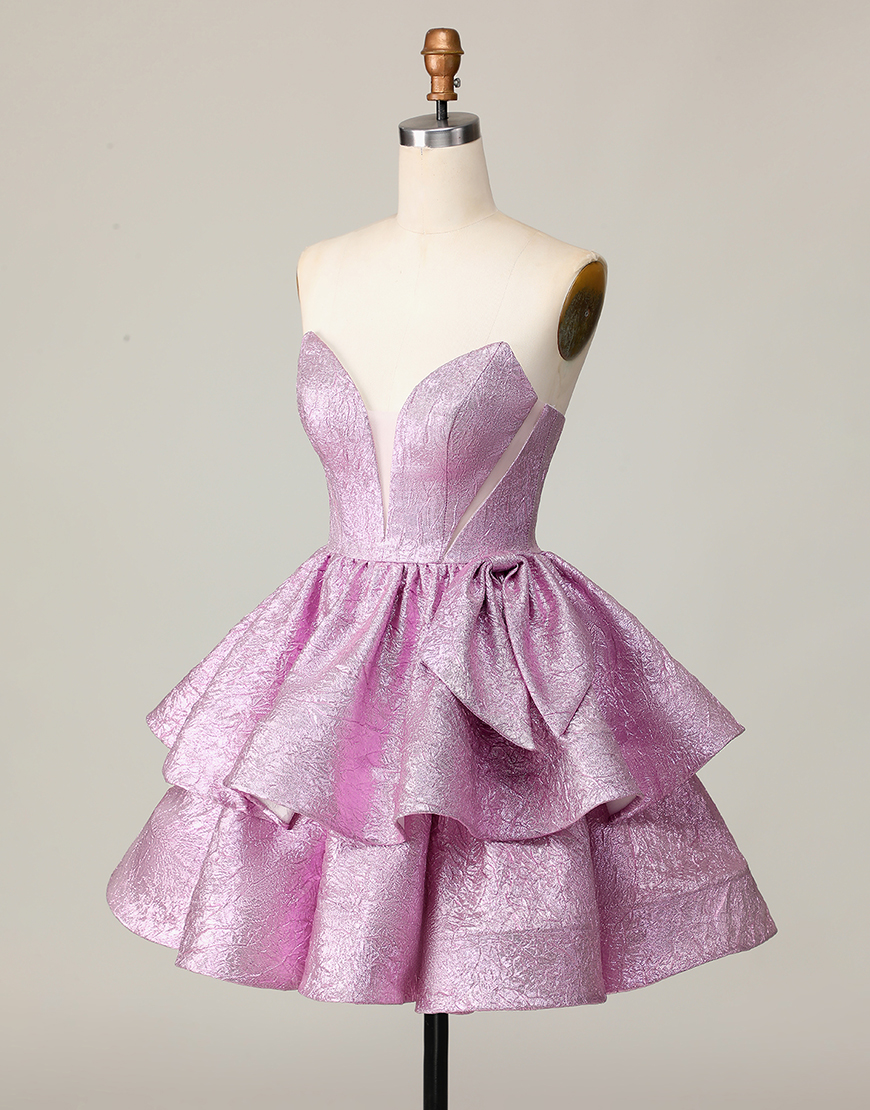 Light Purple Metallic A Line Ruffled Short Homecoming Dress
