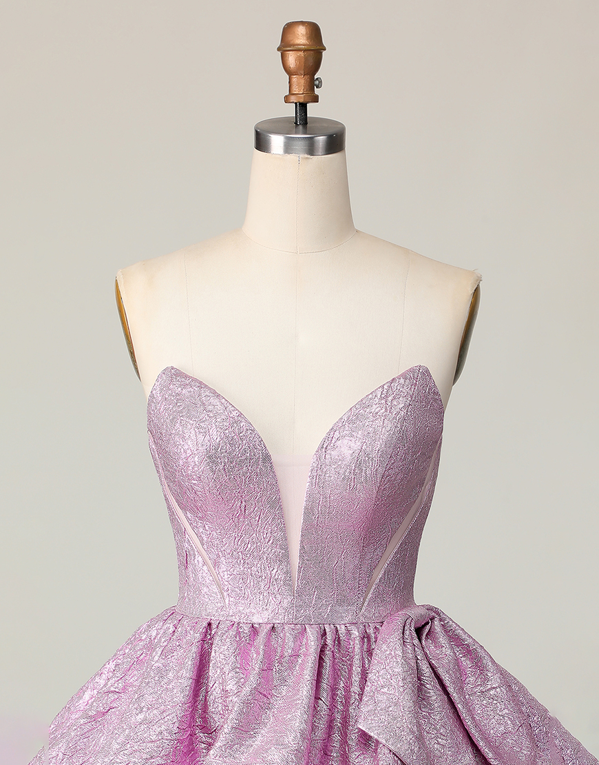 Light Purple Metallic A Line Ruffled Short Homecoming Dress