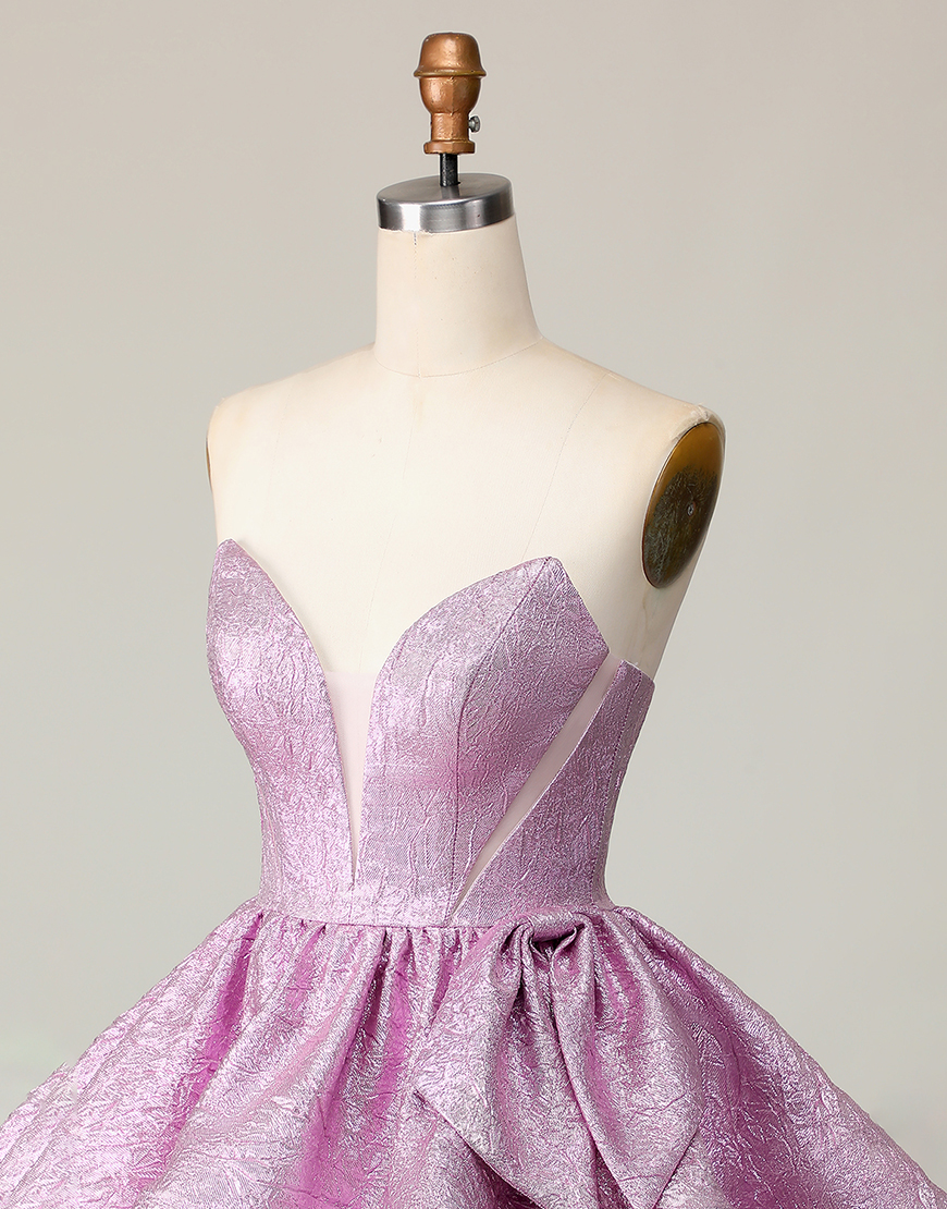Light Purple Metallic A Line Ruffled Short Homecoming Dress