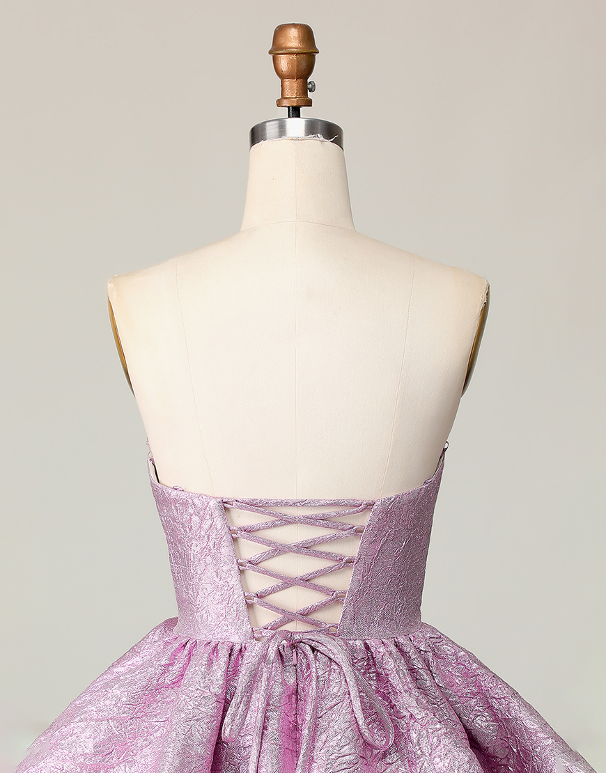 Light Purple Metallic A Line Ruffled Short Homecoming Dress