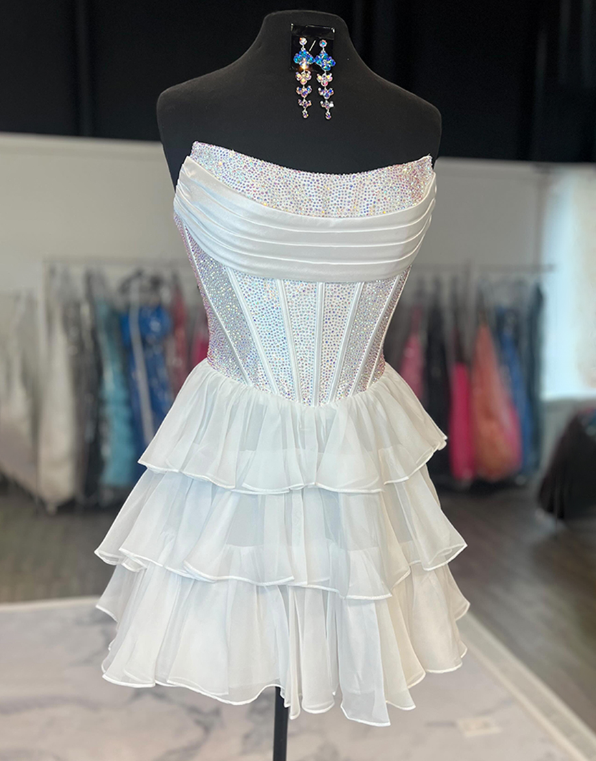 Sparkly Black Corset A Line Beaded Short Homecoming Dress with Ruffles