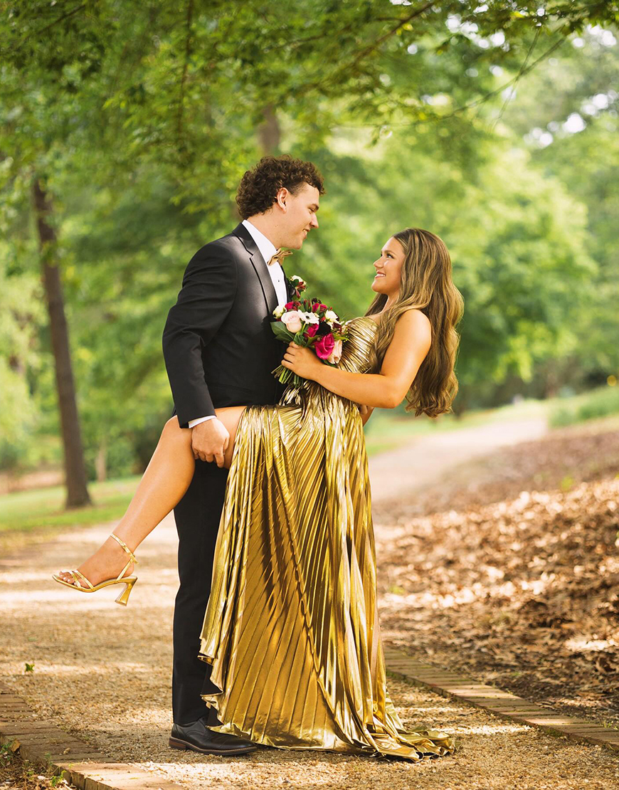 Stylish Peacock Blue A-Line Sweetheart Long Metallic Prom Dress With Slit