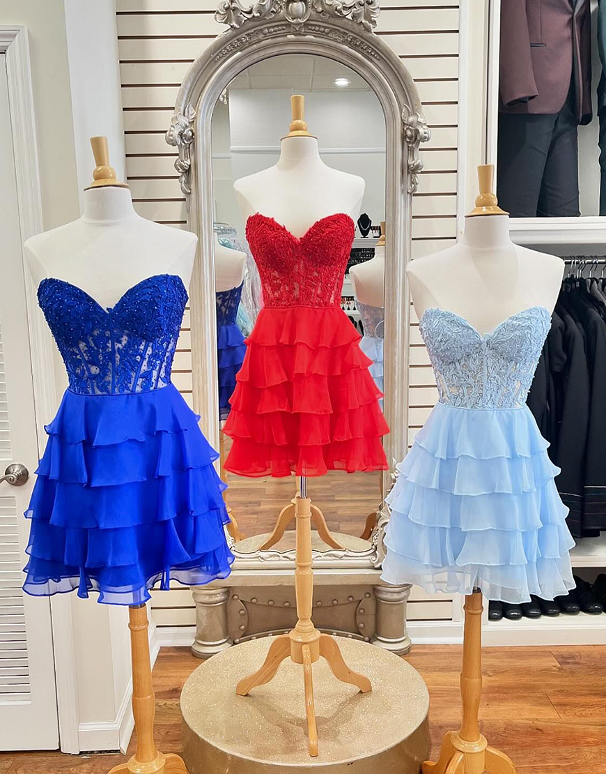 Sparkly Yellow A-line Strapless Tiered Homecoming Dress with Appliques