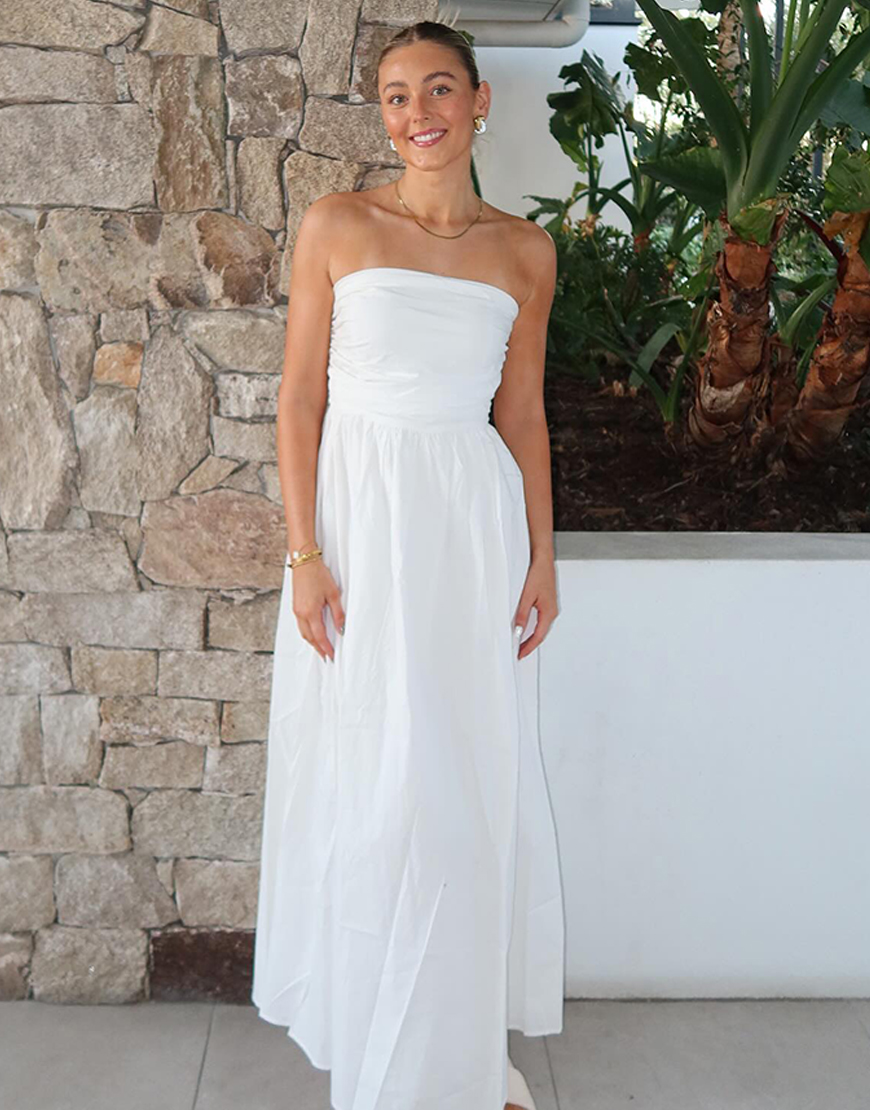 Simple White A-Line Starpless Boho Maxi Dress