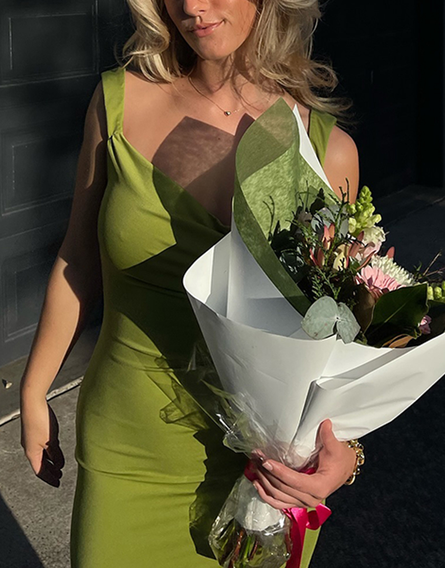 Mermaid Olive Thick Straps Backless Maxi Dress