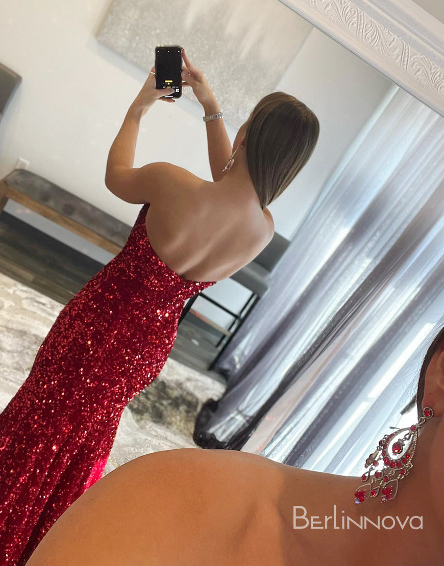 Mermaid Glitter Strapless Long Prom Dress With Sequins