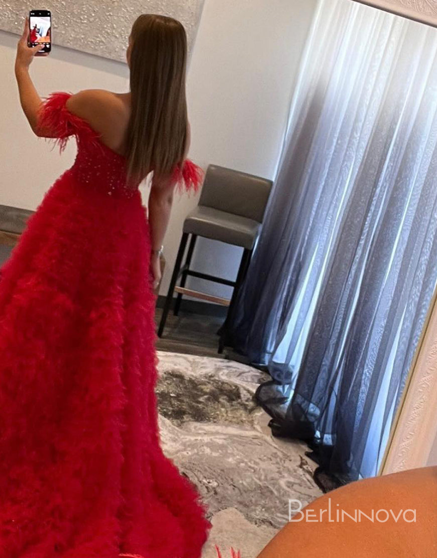 A-Line Elegant Off-the-Shoulder Long Prom Dress With Beading