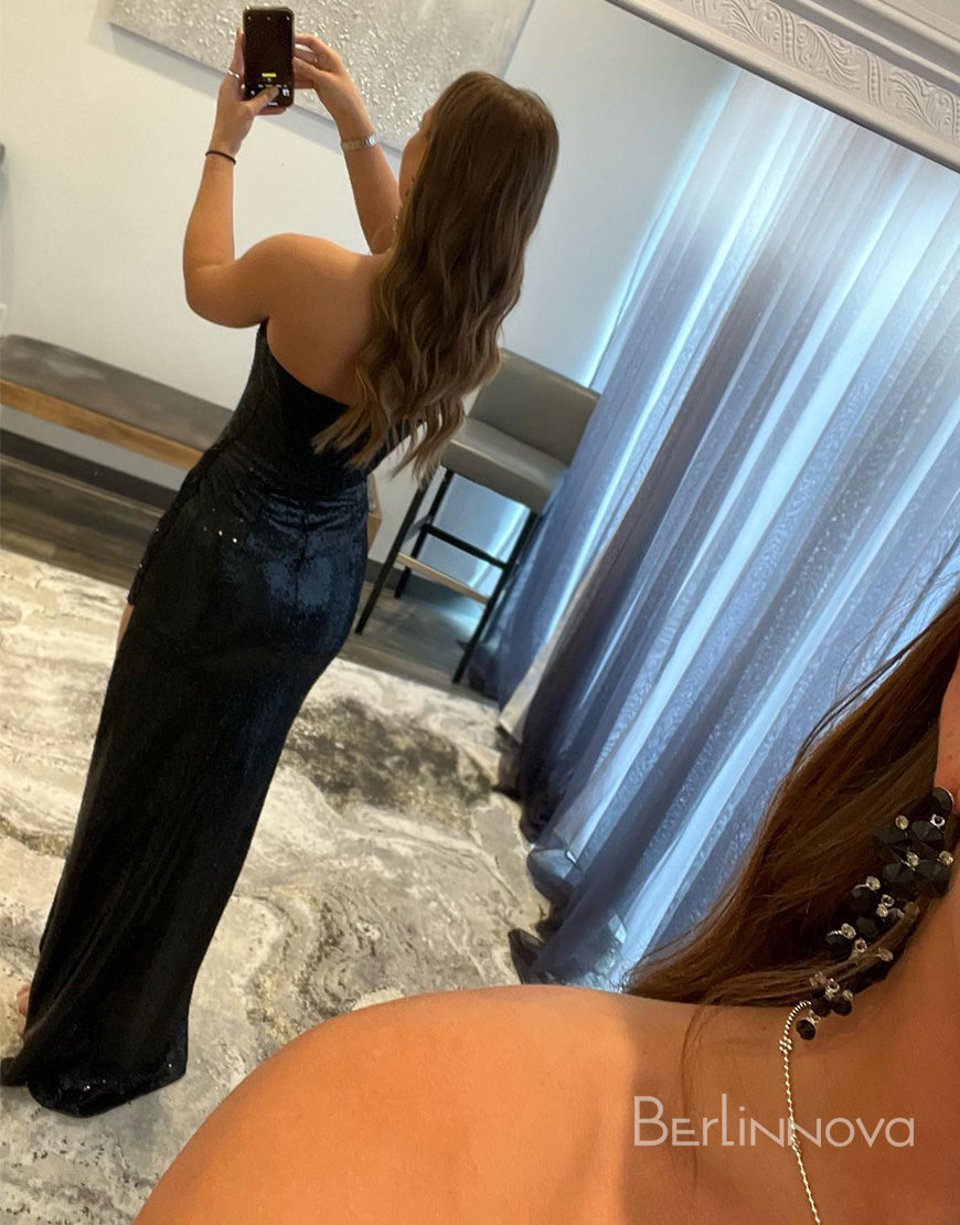 Sexy Glitter Black Sequins Mesh Prom Dress