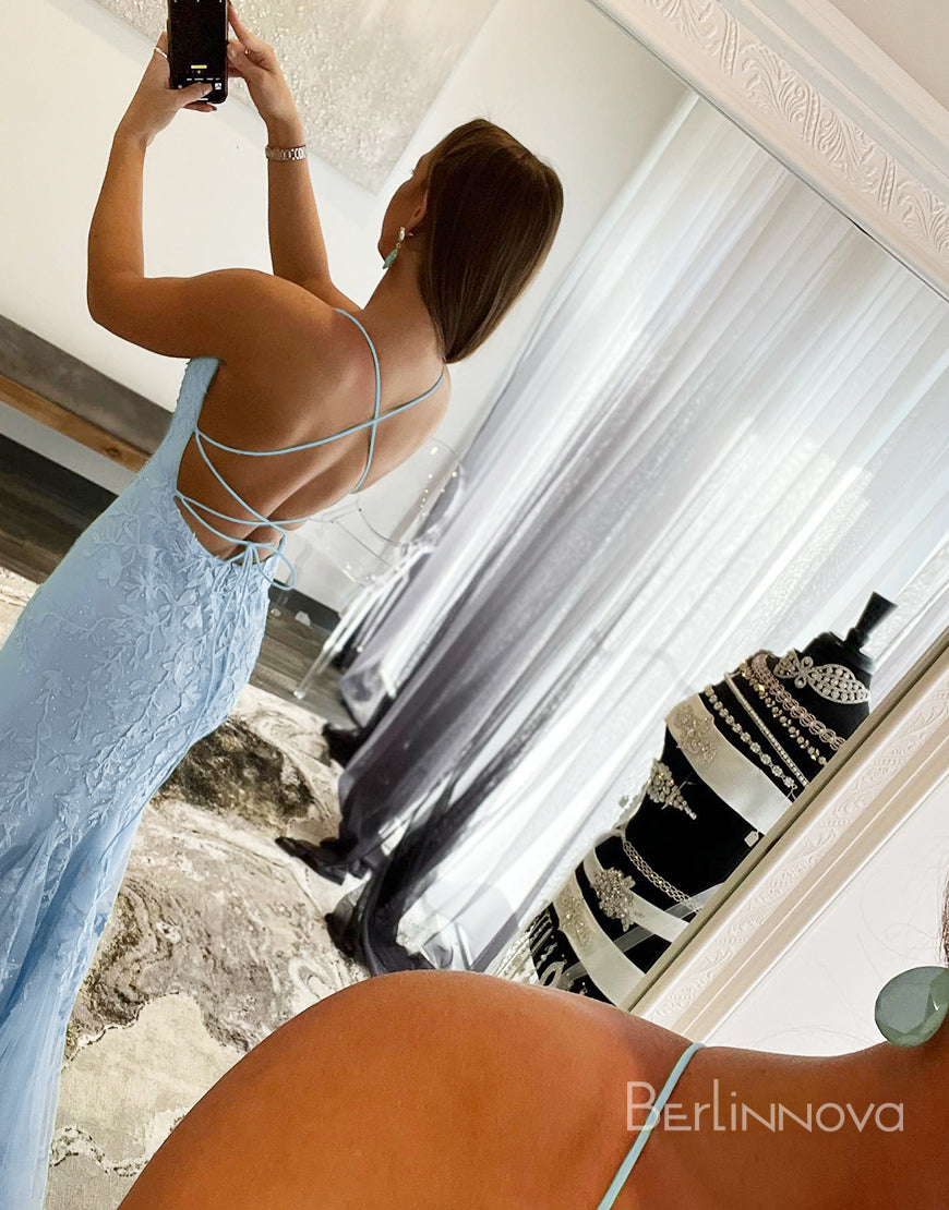 Mermaid Applique Long Prom Dress Backless Evening Dress