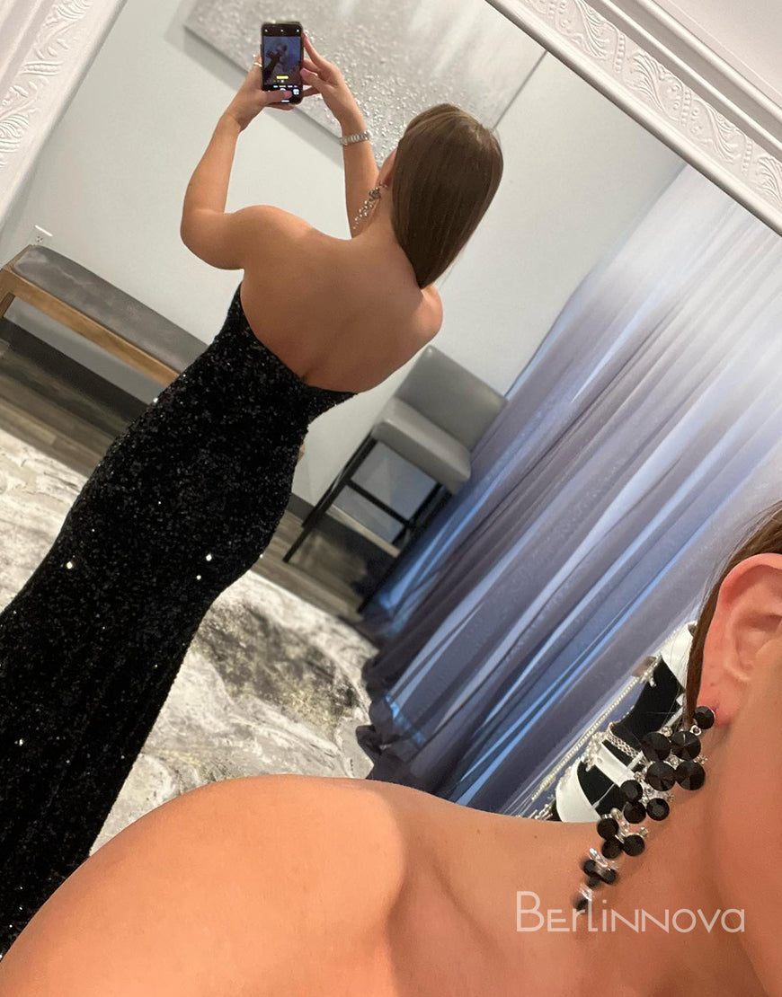 Mermaid Glitter Strapless Long Prom Dress With Sequins