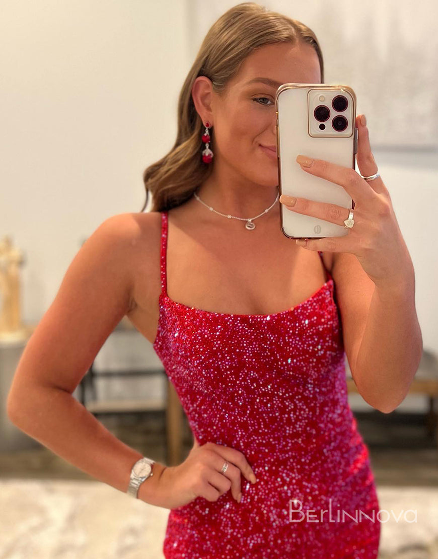 Spaghetti Straps Beaded Short Homecoming Dress With Split