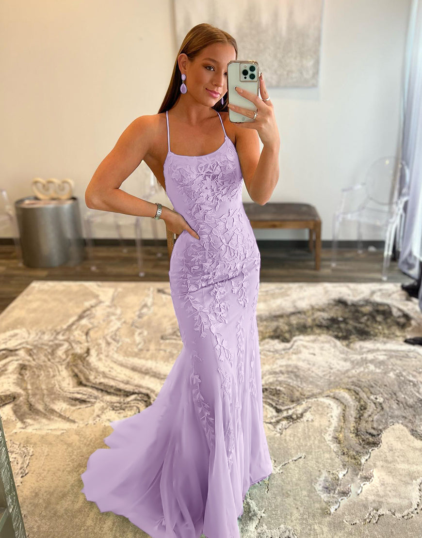 Mermaid Lilac Long Prom Dress Backless Evening Dress